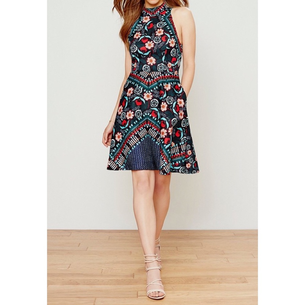 Nicole Miller Mock Neck Jacquard Fit & Flare Dress - Picture 2 of 7